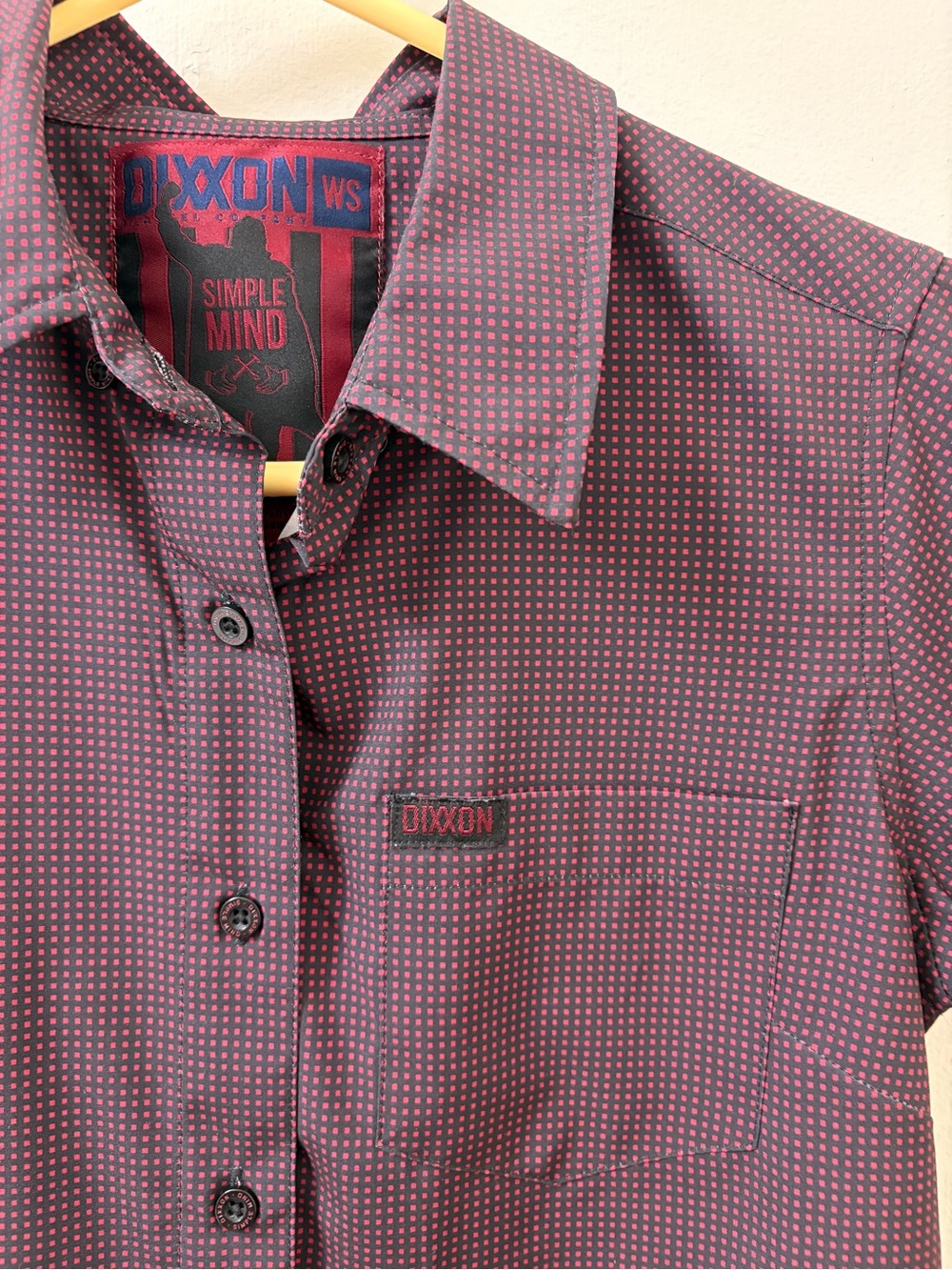 DIXXON women’s Burgundy Shirt with Pink Micro-Check Pattern